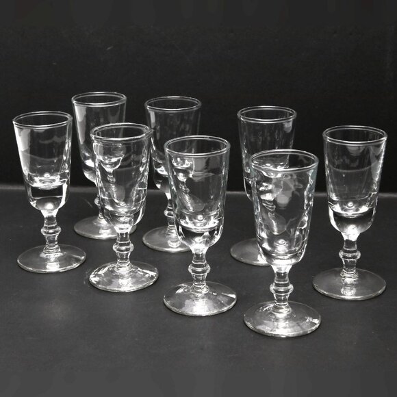 Vintage Steube Style Sherry Shot Glasses Footed Crystal Clear Set of 8 Holidays - Picture 1 of 11